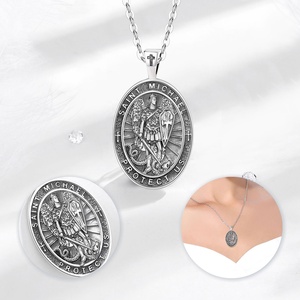 925 argent Sterling Saint Michael archange Statue pendentif collier Style Vintage ovale en forme de bijoux pour hommes femmes pour les mariages - Product Image 3