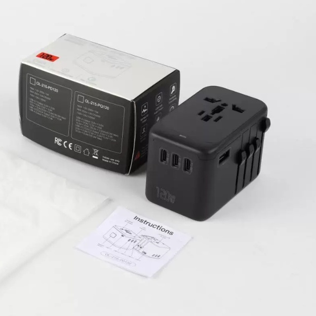 120W GaN PD Universal Travel Adapter 4 Type-C 1 USB Super Mini Fast Charger Multi-Port for Laptop & Camera