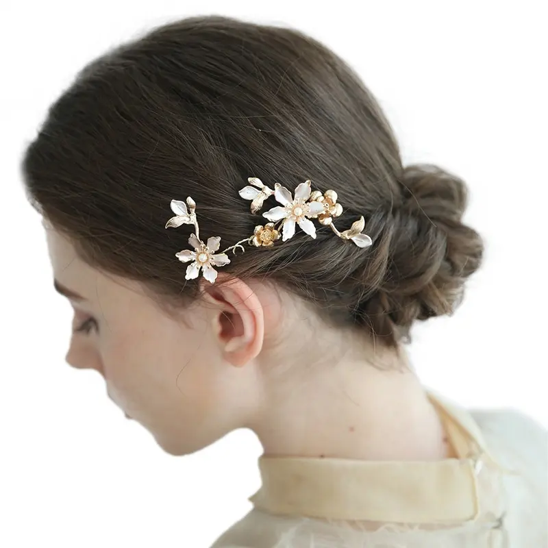 Handmade Gold Floral Hair Clip Pins Women Headdress Bridal Hair Pin Accessories Wedding Jewelry
