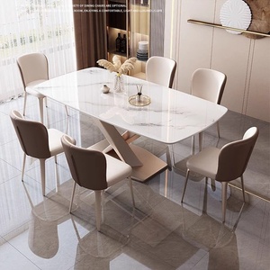 Mesa de Comedor de Losa de Piedra con Sillas, Estilo Italiano, Moderno, Sencillo, de Lujo Ligero, para Restaurante, Apartamento Pequeño, Rectangular, Plegable - Product Image 1