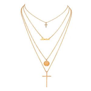 Nueva moda multicapa geométrico redondo inglés incrustaciones diamante Cruz collar joyería gran oferta - Product Image 5
