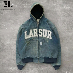 Giacca da lavoro LARSUR personalizzata in tela di cotone con lavaggio distressed, applicazioni e ricami, giacca da carpentiere Detroit, cappotto da lavoro - Product Image 1