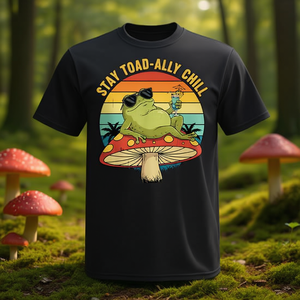 Camiseta con diseño de animal Frog Stay Toadally Chill Retro Toad On Mushroom - Product Image 3