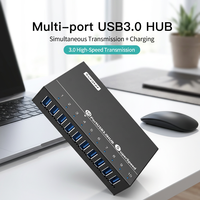 Sipolar A-103 Hub USB 3.0 de 10 Puertos con Adaptador de Corriente, Transferencia de Alta Velocidad de 5 Gbps, Carga Estable para Teléfonos y Portátiles