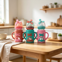 Bouteille d'alimentation en verre pour nouveau-né sans BPA avec couvercle isolant en silicone et antidérapant Matériel sûr Facile à nettoyer