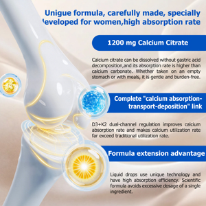Citrato de Calcio al por Mayor de Fábrica para Mujeres con D3 y K2, Promueve la Absorción de Calcio desde el Intestino al Sangre, Gotas Líquidas - Product Image 6