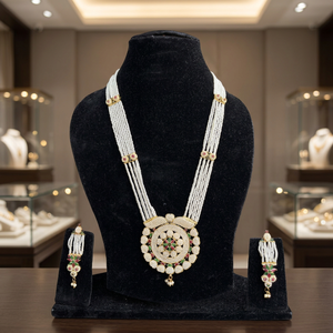Indian Rajasthani Leaf Chid Moti Multicolor Zircon Precious Metal Alloy Long Rani Haar <b>Set</b> Traditional Wedding <b>Bridal</b> <b>Necklace</b> - Product Image 6
