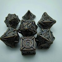 Piquet d'arbre polyédrique doré gravé à la main pour un jeu de dés en métal de 7 pièces pour le jeu de table Dungeons & Dragons