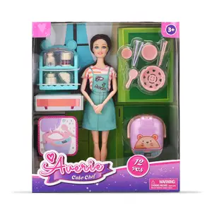 2024 Factory wholesale hot-selling 11.5 inch plastic Cook a meal theme doll toy set Dress up games dolls