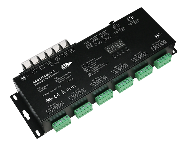 DMX Controller LED 24 Channels Decoder 24CH*4A Stage Lighting with XLR3/XLR5 RJ45 Terminal