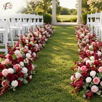 Chemin de table floral artificiel en soie personnalisé pour mariage et Noël, arrangement de fleurs mélangées rouge bordeaux fait main