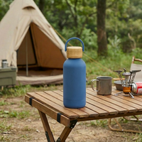 Botol Air Vakum Kustom Bebas BPA, Botol Termo, Botol Air Stainless Steel 304 Terisolasi dengan Tutup Bambu