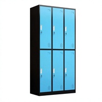 Armoire de rangement en acier à 6 portes, noire et bleue, pour vêtements de personnel