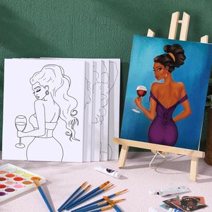 <span class=keywords><strong>Toile</strong></span> en bois pré-dessinée de 8 "x 10" pour adultes, kit de siroter et de peinture avec <span class=keywords><strong>toile</strong></span> tendue en vrac de style dessin animé - Product Image 1