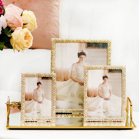LuxuryGolden Scale Texture Photo Frame European Simple Metal Photo ...
