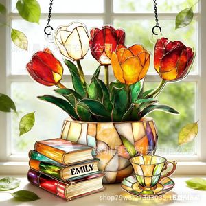 Atrapasueños de Cristal con Diseño de Tulipanes, Libros y Té, Estilo Tradicional, Decoración para el Hogar - Product Image 1