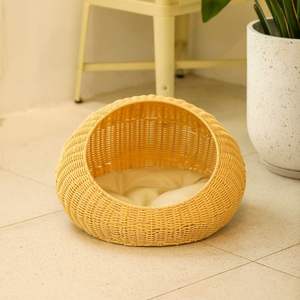 Yulin Jiafu Handgemachtes Rattan-Rundbett im Freien mit weichem Kissen für Katzen oder kleine Hunde Neues umwelt freundliches Weidenkorb-Haustier haus - Product Image 6