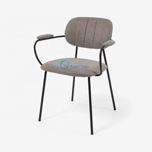Fabricant tendance de meubles de maison scandinaves <span class=keywords><strong>fauteuil</strong></span> rembourré doux <span class=keywords><strong>tissu</strong></span> de lin restaurant pieds en métal chaises de salle à manger - Product Image 2