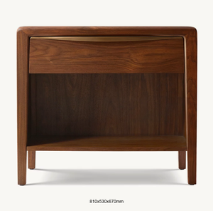 Modern Minimalist <b>Walnut</b> Color Bedside Cabinet Solid Wood Storage 1 Drawer Luxury Bedroom Open Nightstand - Product Image 2