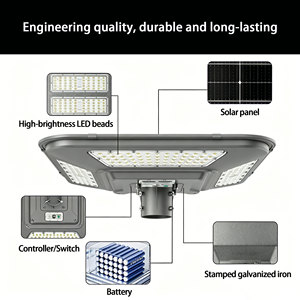 Farola Solar de 200W, 4800LM, Panel Monocristalino de 60W, Batería de 30Ah, Sensor de Movimiento por Radar, Lámpara para Exteriores, Patio, Plaza, 360 Grados - Product Image 4