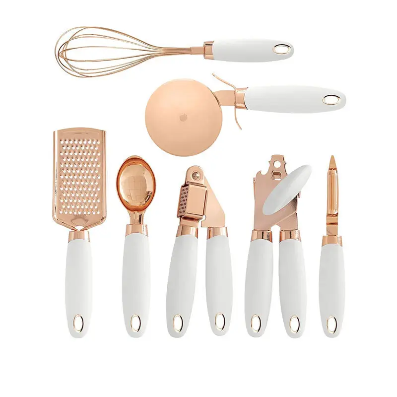 Set di utensili da cucina 7 pezzi in acciaio inox con rivestimento in rame accessori da cucina apriscatole