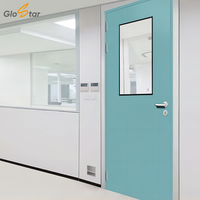 Porte de salle blanche moderne à double battant en fer forgé robuste avec système d'interverrouillage et prévention incendie pour hôpital