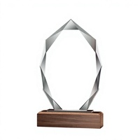 Trofeo de Cristal con Base de Madera, Grabado en Blanco para Impresión, Premio de Cristal y Madera para Competencias Empresariales