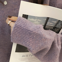 Pull en tricot épais à col rond ample rétro uni pour femme, haut d'automne et d'hiver