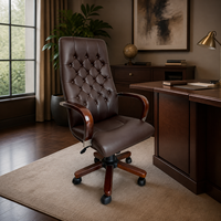 Chaise de bureau de direction en bois de haute qualité, chaise de patron en cuir de luxe avec base en bois