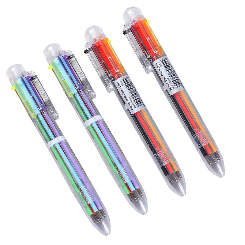 Penna a sfera multicolore 6 in 1 da 0.5mm penne a sfera retrattili a canna trasparente a 6 colori per studenti di materiale scolastico per ufficio
