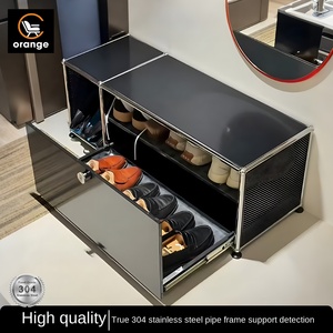 Mueble Modular de Acero Inoxidable Estilo Antiguo Naranja, Mueble Minimalista para el Hogar, Recibidor, Almacenamiento con Cajones, Estilo Hotel - Product Image 1