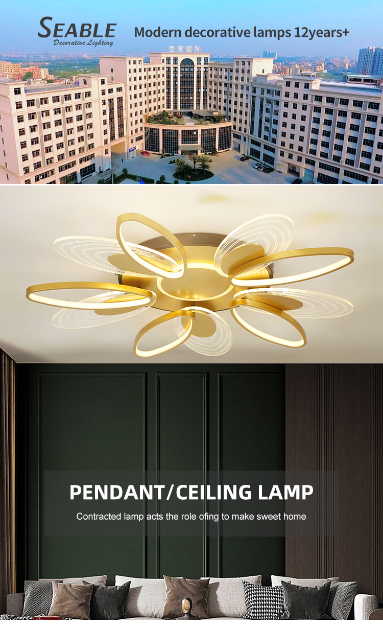 Simple Hanging Indoor Fashion Decoration Gold Black Aluminum Living Room Modern LED Ceiling Light