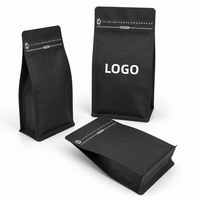Sacs d'emballage pour grains de café en plastique noir mat, anti-odeur, refermables, avec valve, en stock