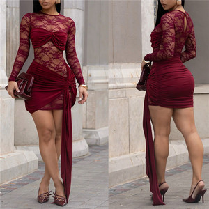 Váy liền thân ren xuyên thấu gợi cảm mùa xuân dành cho nữ, tay dài, phối ren xếp ly - Product Image 2