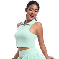 Gran oferta, chaleco deportivo ajustado para mujer, camiseta sin mangas con solapa POLO para correr, tenis, Fitness