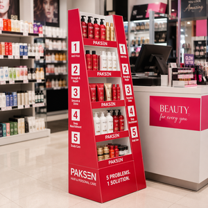 Expositor de suelo corrugado para el cuidado del cabello, con 5 niveles y impresión personalizada para botellas de champú, estante de belleza para supermercado - Product Image 2