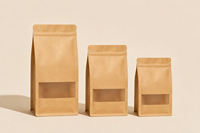 Sachets d'emballage alimentaire personnalisés en papier kraft à 8 soudures latérales, avec fenêtre transparente et fermeture éclair, pour noix, thé et snacks