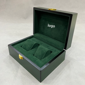Boîte à montres en bois haut de gamme, 2 emplacements pour montres, intérieur en velours vert, logo personnalisé, boîte de rangement et de présentation de montres de luxe en bois, boîte cadeau - Product Image 2