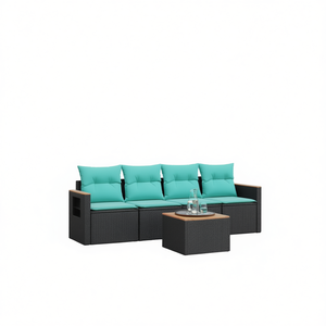 Black Poly Rattan Patio <b>Sofa</b> <b>Set</b> with Cushions for Garden Use - Product Image 1