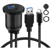 Cable USB 3.0 Tipo C para Montaje en Coche, Macho a Hembra, Carcasa de Aleación Impermeable con Indicador LED para Panel de Instrumentos de Coche, Barco o Motocicleta