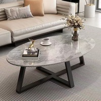Table basse en ardoise de style italien, moderne, luxe léger, tendance, pour salon, petit appartement, forme ovale, mobilier pour maison de location