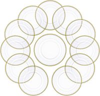 Assiettes de présentation en plastique acrylique doré de 13 pouces pour mariage, dîner, fête, événement