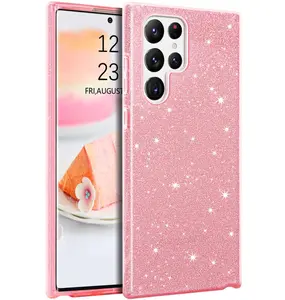 Custodia 3 in 1 Antiurto alla Moda per Ragazze per <span class=keywords><strong>Samsung</strong></span> S25 <span class=keywords><strong>Ultra</strong></span> <span class=keywords><strong>Cover</strong></span> Glitterata <span class=keywords><strong>S22</strong></span> S23 Plus Custodia Brillante Rosa Oro Glitterata - Product Image 1