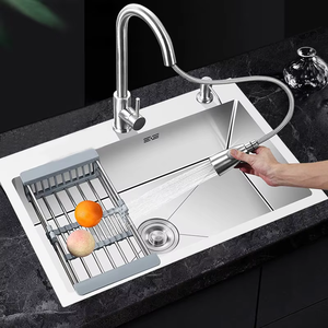 Tieba OEM <b>Kitchen</b> <b>Sink</b> 304 Stainless Steel Polished Modern Thermostatic <b>Faucet</b> LED Light Four Hole Pull-Down Pull-Out Spray - Product Image 1