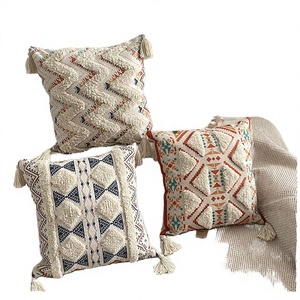 Bohemian Decorative Square Woven Throw Pillow Cover 18x18 | Eco-Friendly Polyester/Cotton Pillow Covers Tassels for Home <b>Bed</b> - Product Image 3