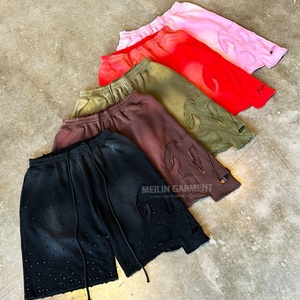 Summer Rhinestone <b>Shorts</b> Active Wear Distress <b>Patch</b> Quick Dry Jogging Vintage Distressed Acid Washed <b>Shorts</b> for <b>Men</b> Baggy - Product Image 1