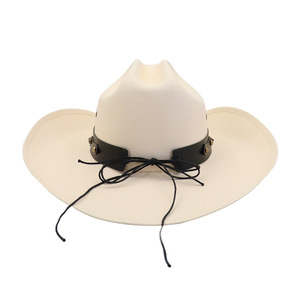 Chapeau de paille de cowboy <span class=keywords><strong>N134</strong></span> pour femmes et hommes, chapeau de protection solaire en paille de papier avec bande décorative en forme de taureau pour les vacances et les activités de plein air - Product Image 6