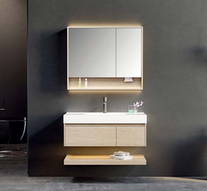 Tủ đựng đồ phòng tắm bằng gỗ nguyên khối hiện đại, gắn tường, có chậu rửa và gương thông minh dành cho khách sạn - Product Image 1