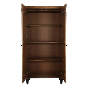 Solid Mango Wood Almirah Cabinet with Premium Carving Design Classic Wooden <b>Wardrobe</b> for Bedroom Storage - Product Image 2