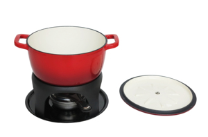 Cocotte en <span class=keywords><strong>fonte</strong></span> <span class=keywords><strong>émaillée</strong></span> rouge brillant avec pieds de support et trépied en <span class=keywords><strong>fonte</strong></span> pour brûleur - Product Image 3